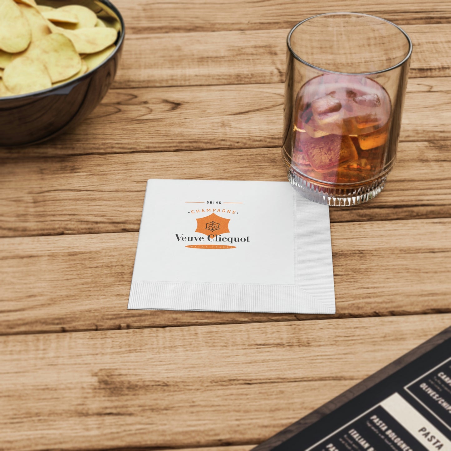Veuve Clicquot Champagne - White Coined Napkins