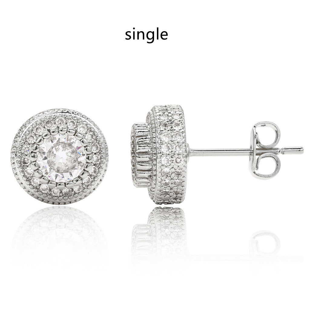 Round Full Zircon Earrings Rose Gold