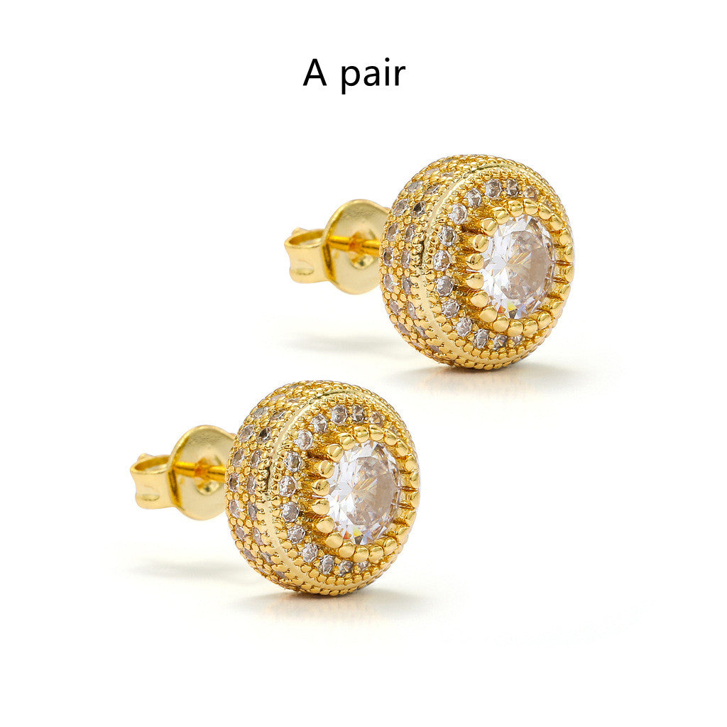 Round Full Zircon Earrings Rose Gold