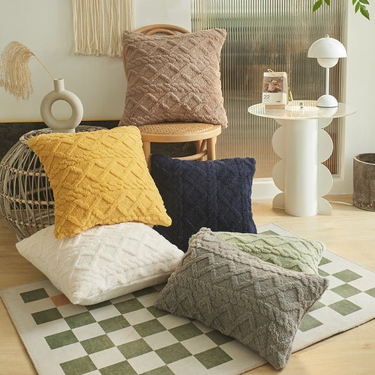Jacquard Plush Geometric Pillow Cushion Cover Without Core