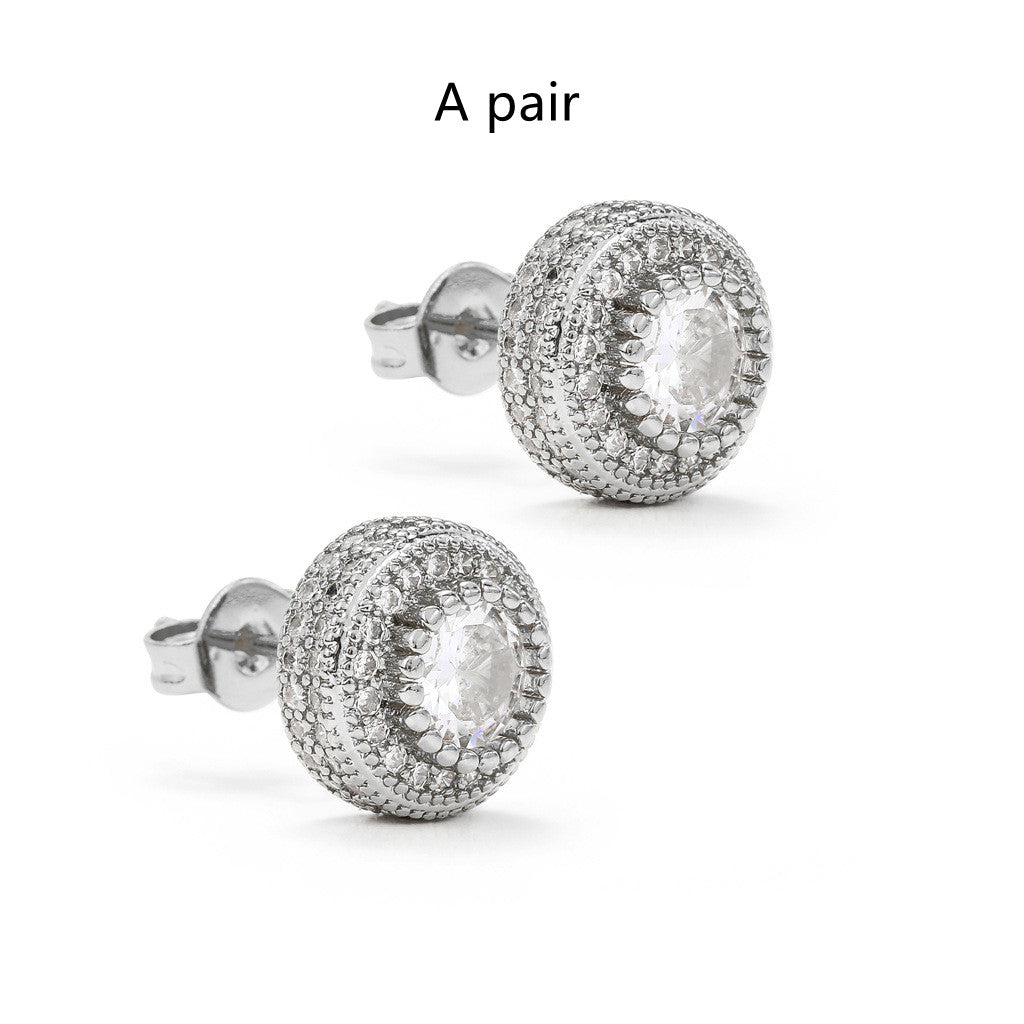 Round Full Zircon Earrings Rose Gold